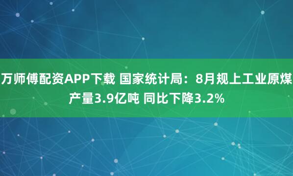 万师傅配资APP下载 国家统计局：8月规上工业原煤产量3.9亿吨 同比下降3.2%
